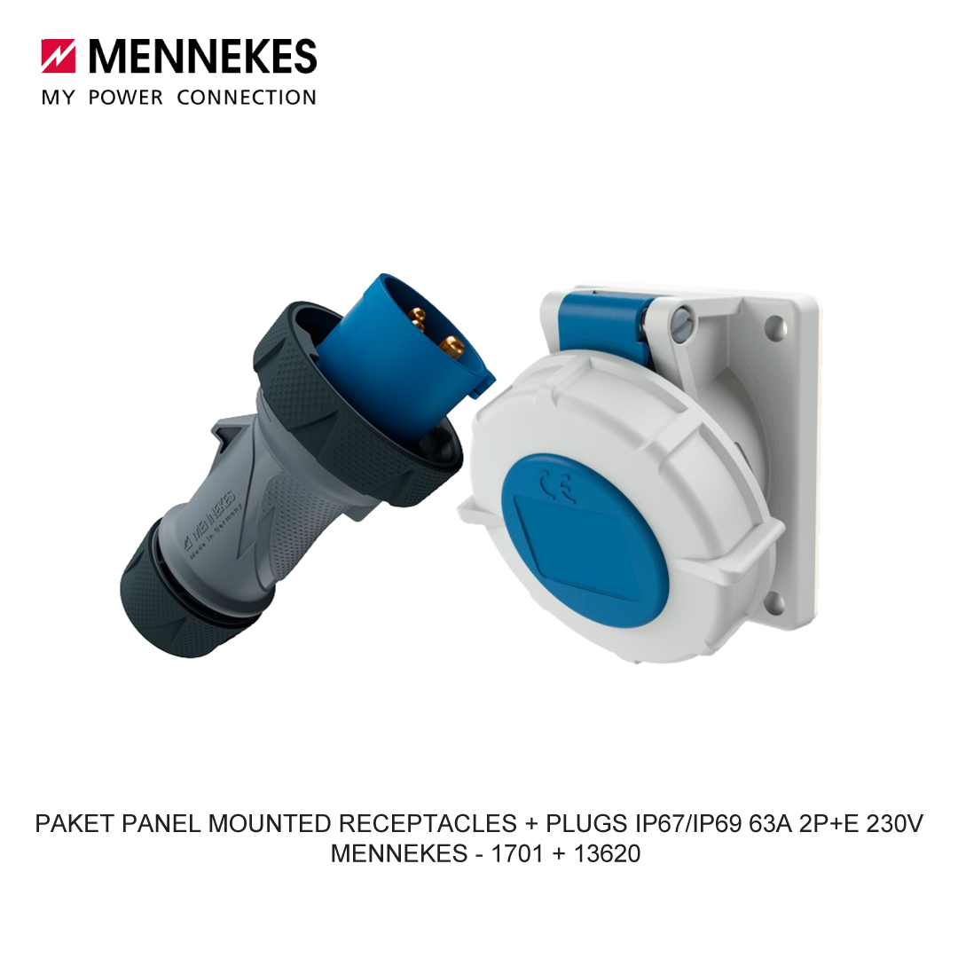 PAKET PANEL MOUNTED RECEPTACLES + PLUGS IP67/IP69 63A 2P+E 230V