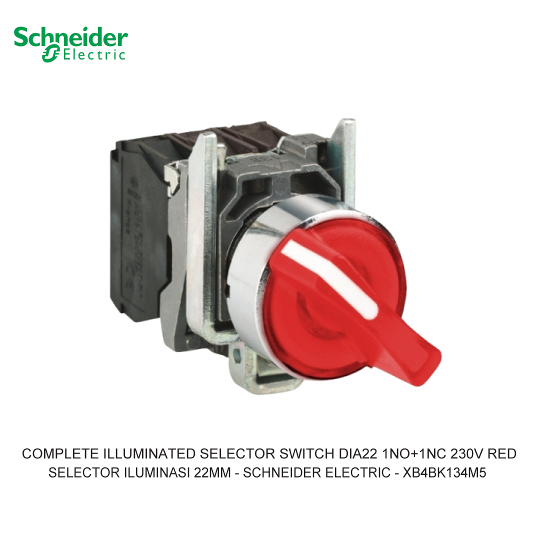 COMPLETE ILLUMINATED SELECTOR SWITCH DIA22 3 POSITION STAY PUT 1NO+1NC 230V RED