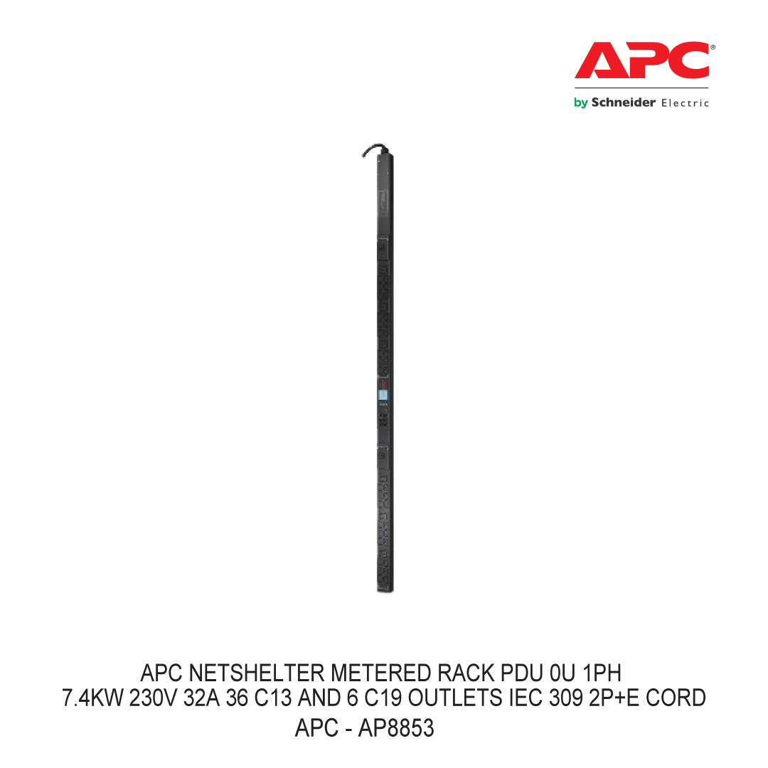 APC NETSHELTER METERED RACK PDU 0U 1PH 7.4KW 230V 32A 36 C13 AND 6 C19 OUTLETS IEC 309 2P+E CORD