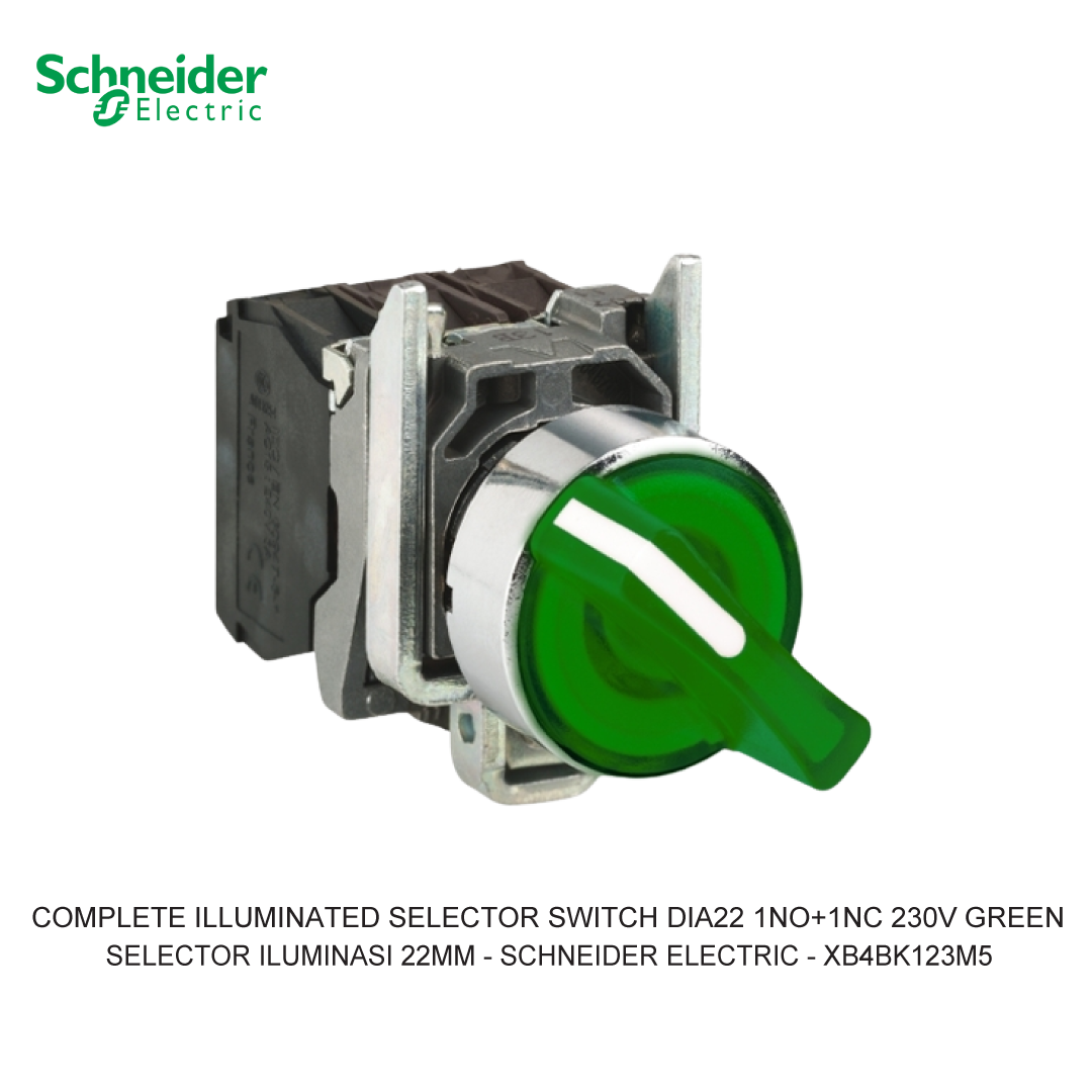 COMPLETE ILLUMINATED SELECTOR SWITCH DIA22 2-POSITION STAY PUT 1NO+1NC 230V GREEN