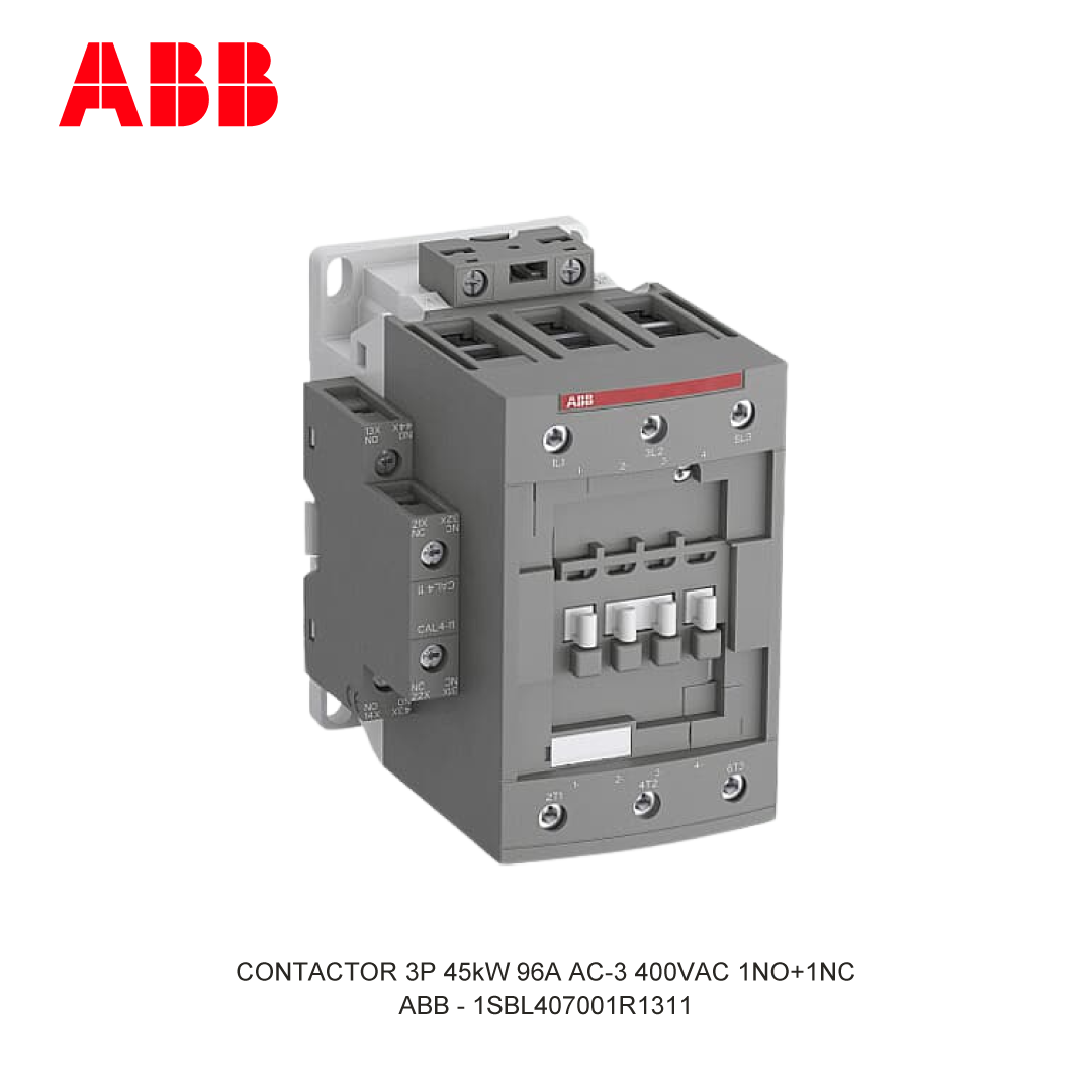 CONTACTOR 3P 45kW 96A AC-3 100-250V AC/DC 400V COIL 1NO+1NC