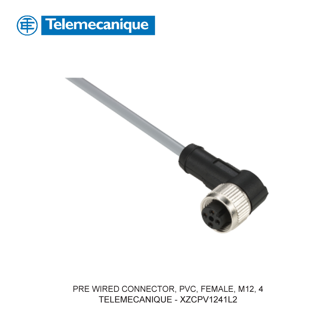 PRE WIRED CONNECTOR, PVC, FEMALE, M12, 4