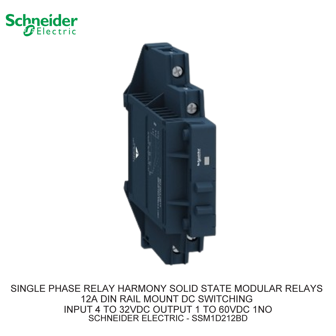 SINGLE PHASE RELAY HARMONY SOLID STATE MODULAR RELAYS 12A DIN RAIL MOUNT DC SWITCHING INPUT 4 TO 32VDC OUTPUT 1 TO 60VDC 1NO