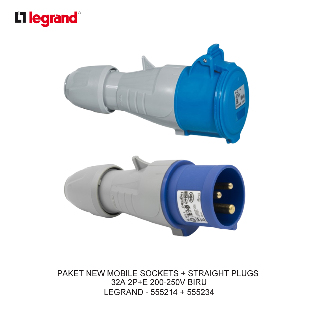 PAKET NEW MOBILE SOCKETS + STRAIGHT PLUGS 32A 2P+E 200-250V BIRU
