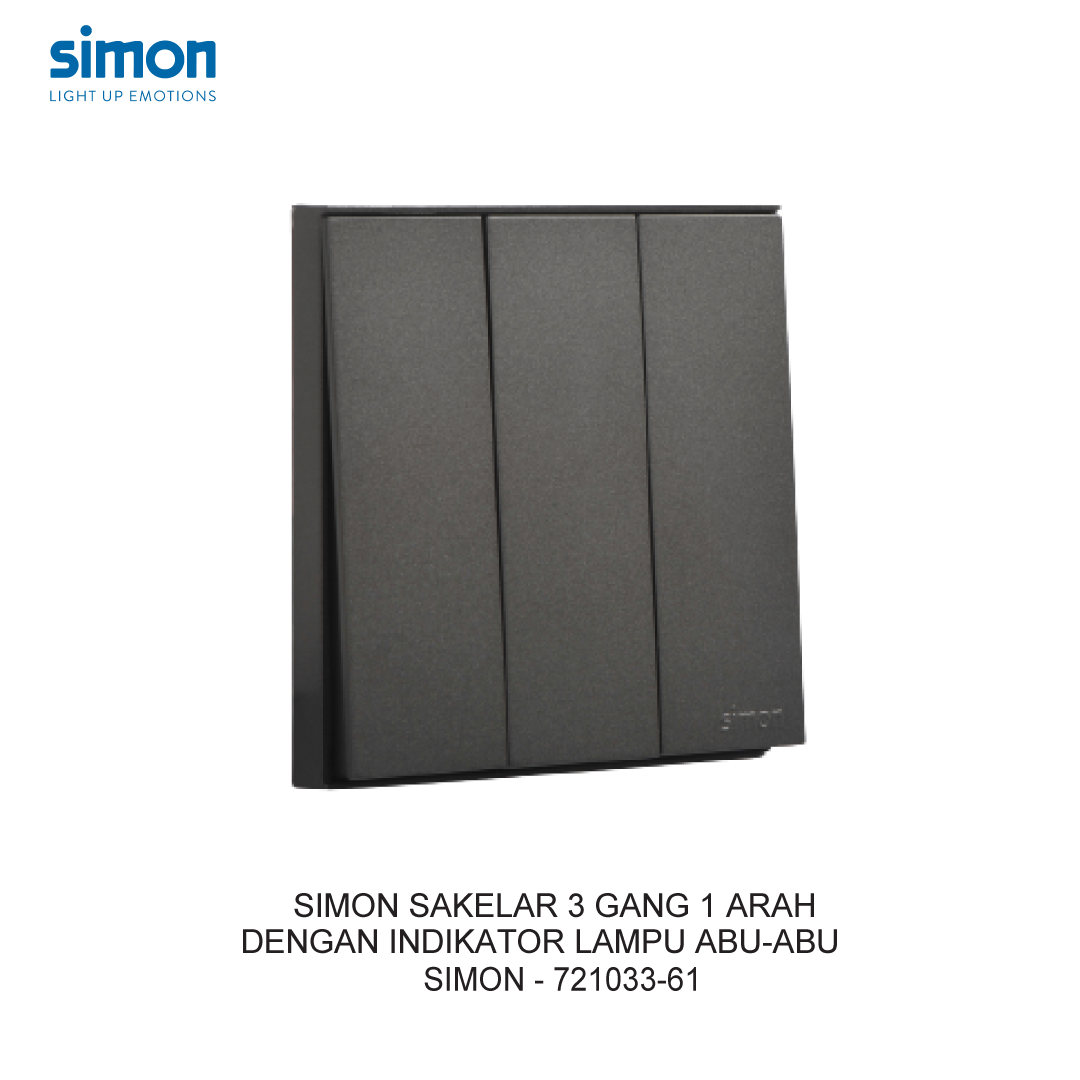 SIMON E6 3 GANG 1 WAY SWITCH WITH LED INDICATOR GREY