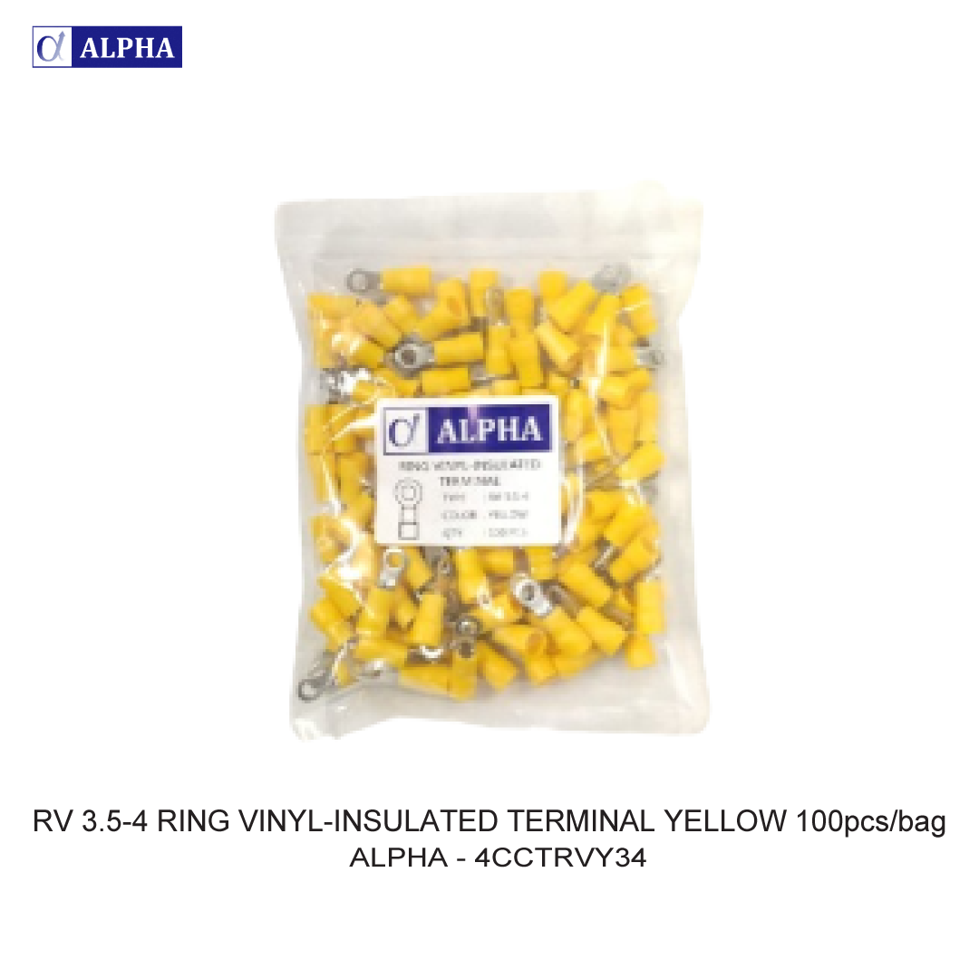 RV 3.5-4 RING VINYL-INSULATED TERMINAL YELLOW 100pcs/bag