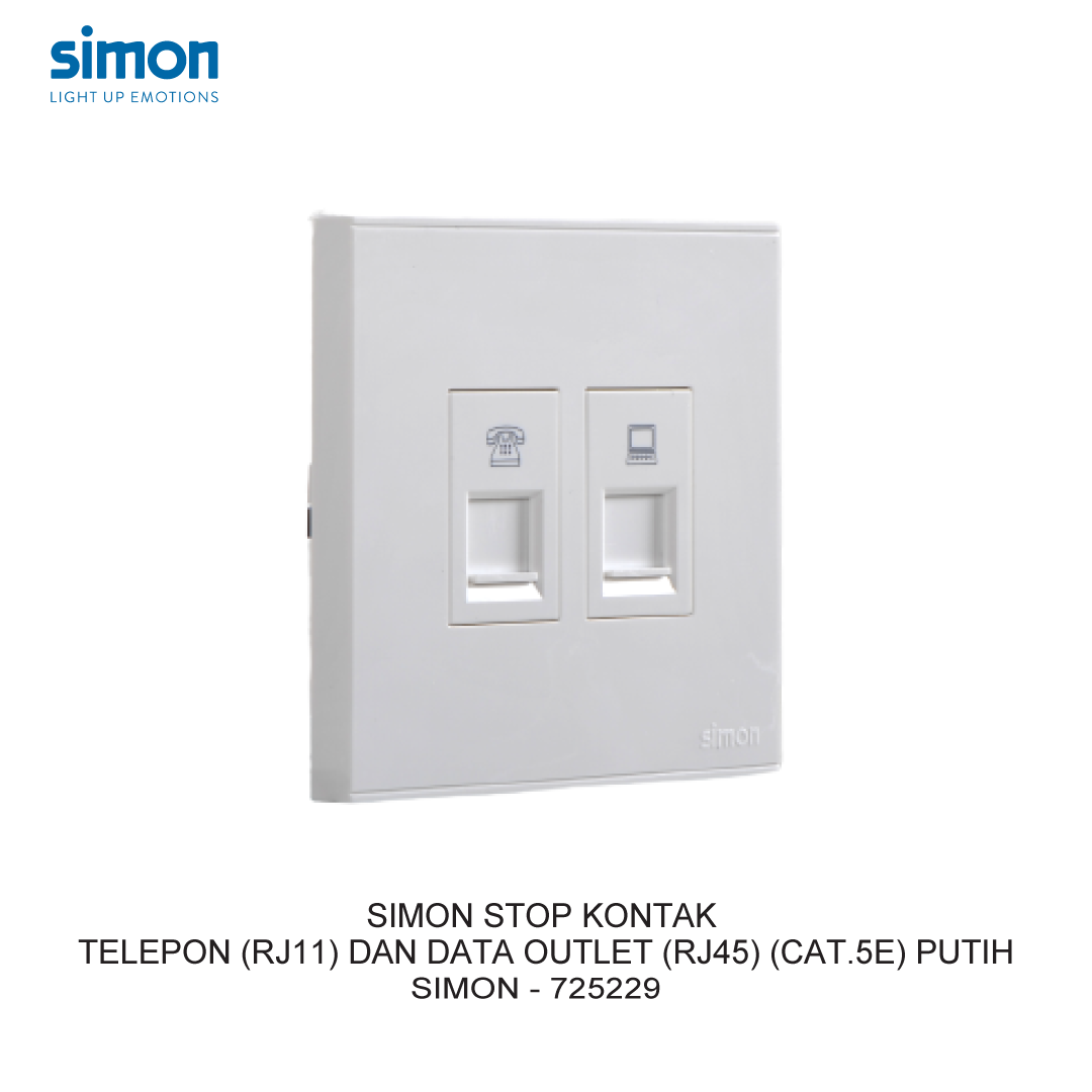 SIMON E6 STOP KONTAK TELEPON (RJ11) DAN DATA OUTLET (RJ45) (CAT.5E) PUTIH