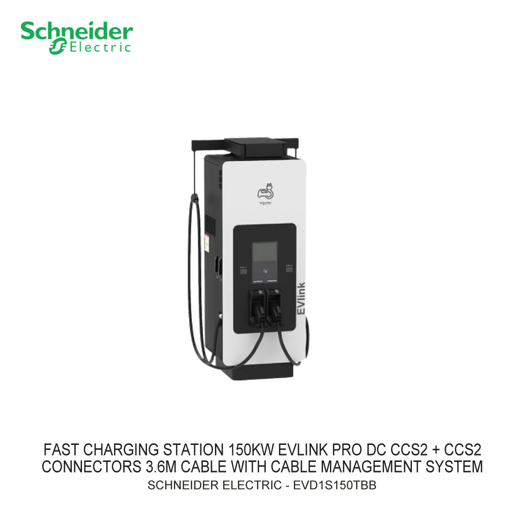 FAST EV CHARGING STATION 150KW EVLINK PRO DC CCS2 + CCS2 CONNECTORS 3.6M CABLE WITH CABLE MANAGEMENT SYSTEM