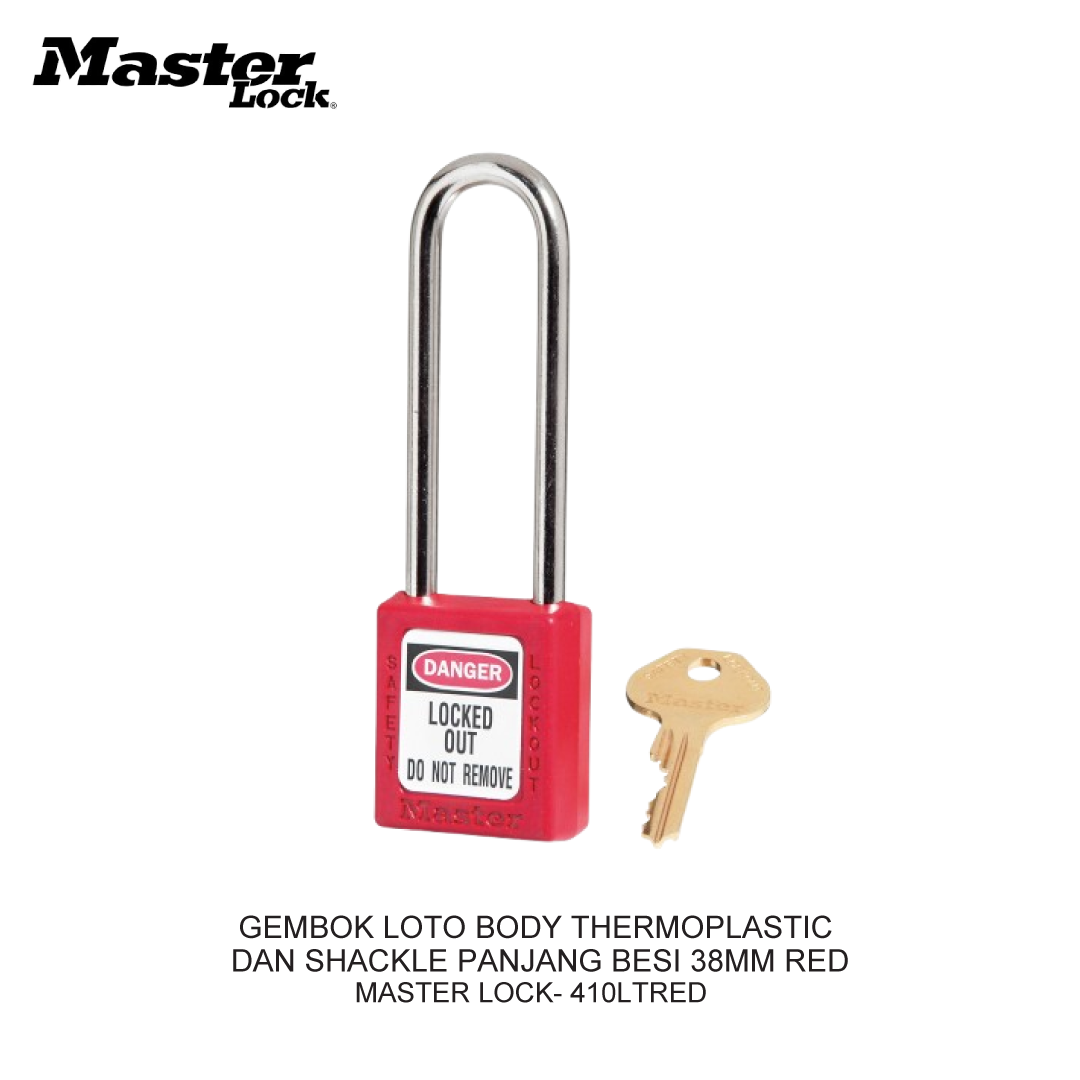 GEMBOK LOTO BODY THERMOPLASTIC DAN SHACKLE PANJANG BESI 38MM RED