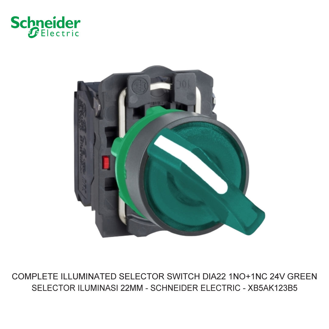 COMPLETE ILLUMINATED SELECTOR SWITCH DIA22 2-POSITION STAY PUT 1NO+1NC 24V GREEN
