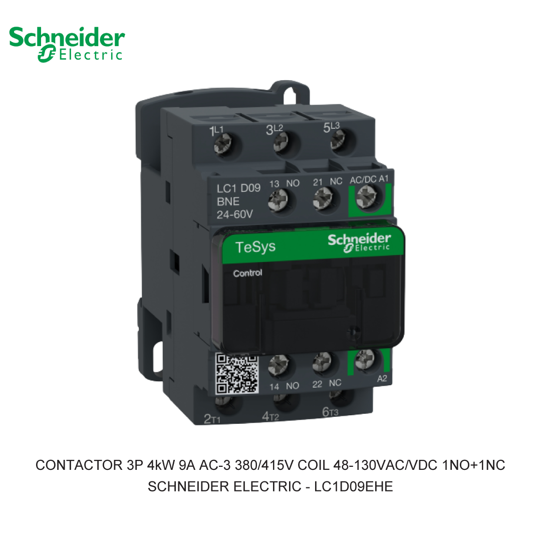 CONTACTOR 3P 4kW 9A AC-3 380/415V COIL 48-130VAC/VDC 1NO+1NC