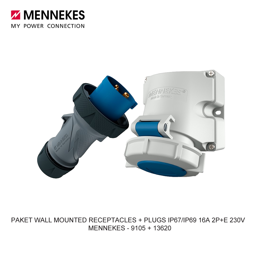 PAKET WALL MOUNTED RECEPTACLES + PLUGS IP67/IP69 16A 2P+E 230V