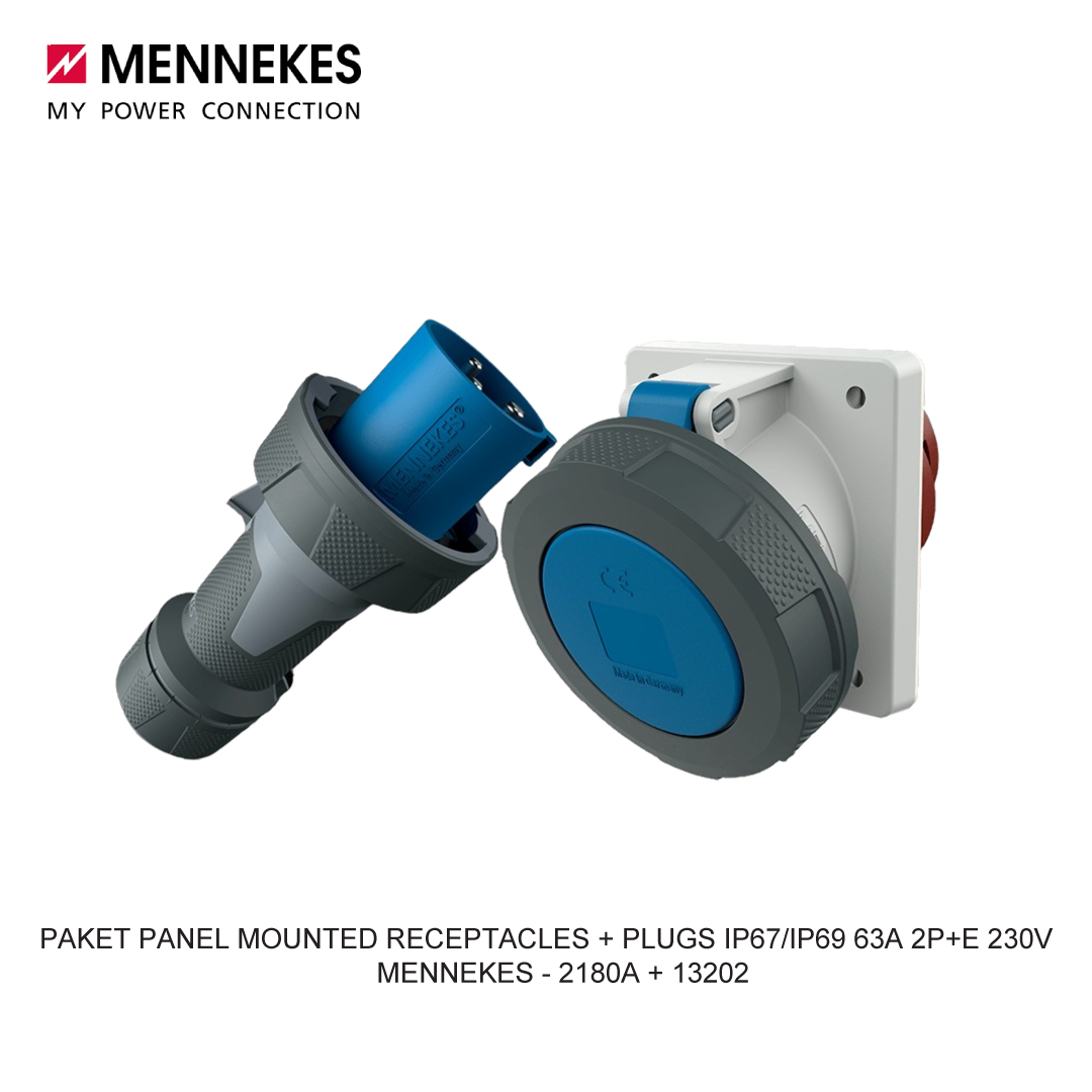 PAKET PANEL MOUNTED RECEPTACLES + PLUGS IP67/IP69 63A 2P+E 230V