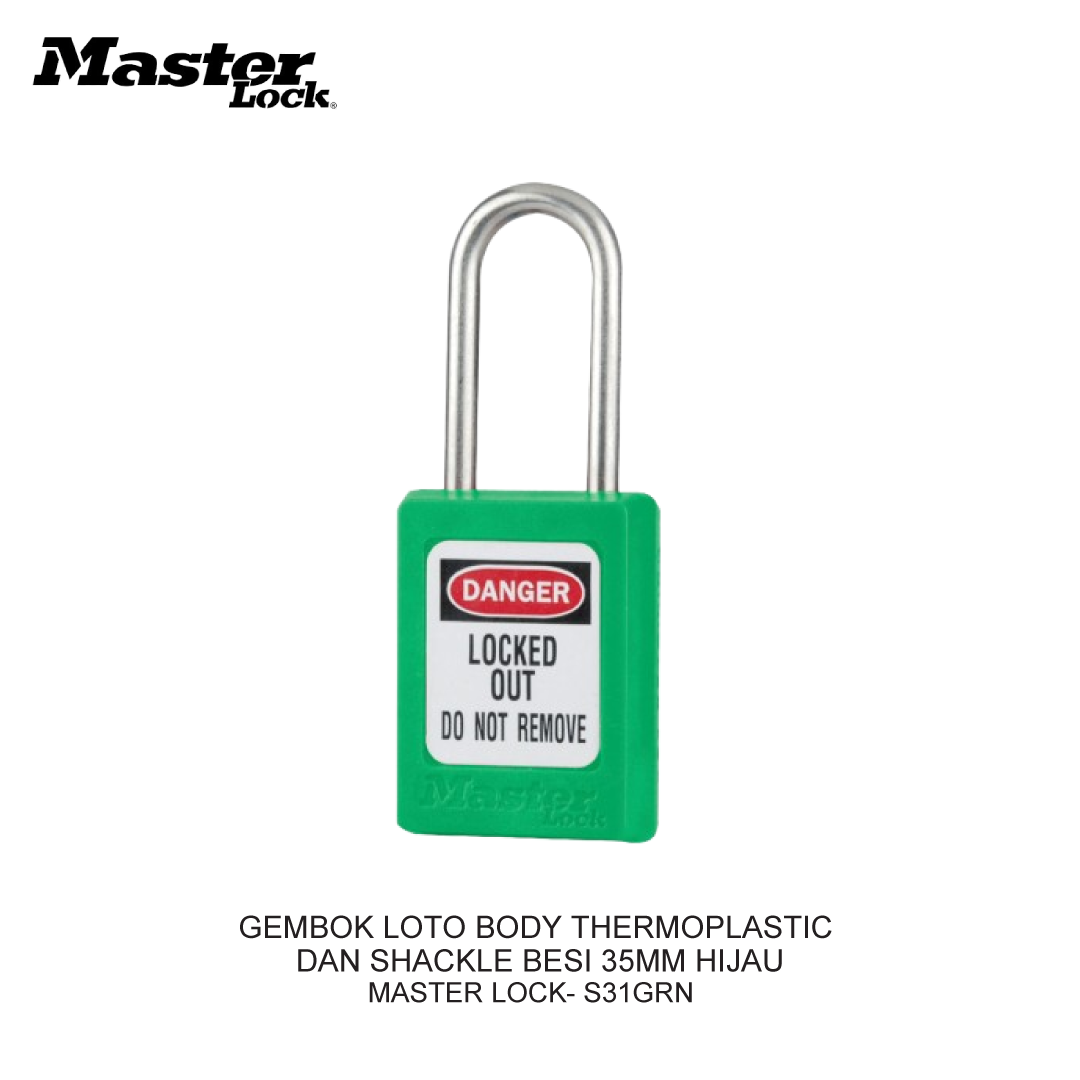 GEMBOK LOTO BODY THERMOPLASTIC DAN SHACKLE BESI 35MM HIJAU