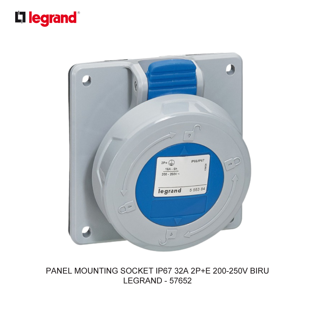 PANEL MOUNTING SOCKET IP67 32A 2P+E 200-250V BLUE