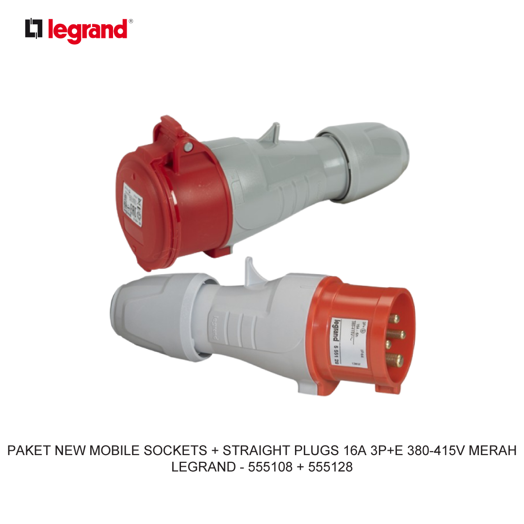 PAKET NEW MOBILE SOCKETS + STRAIGHT PLUGS 16A 3P+E 380-415V MERAH