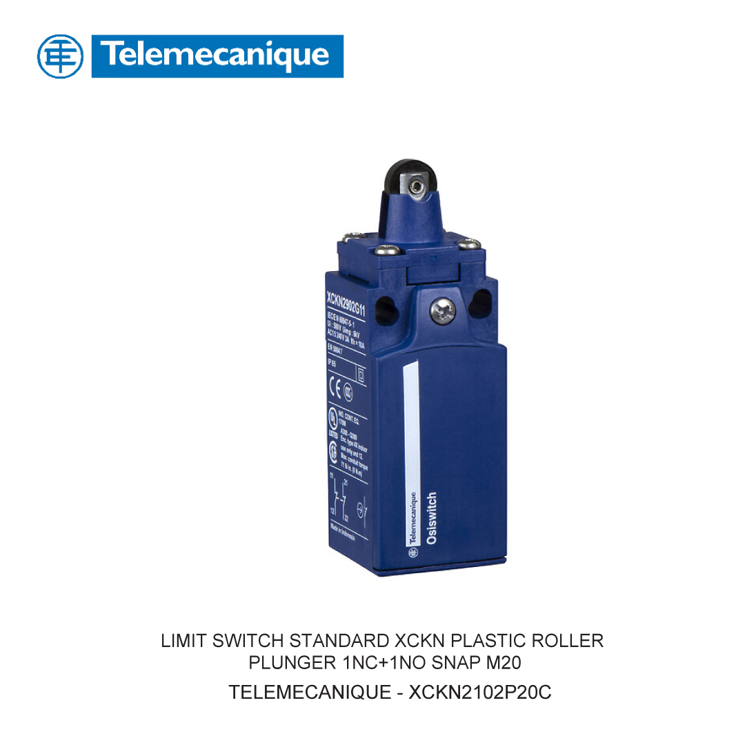 LIMIT SWITCH STANDARD XCKN PLASTIC ROLLER PLUNGER 1NC+1NO SNAP M20
