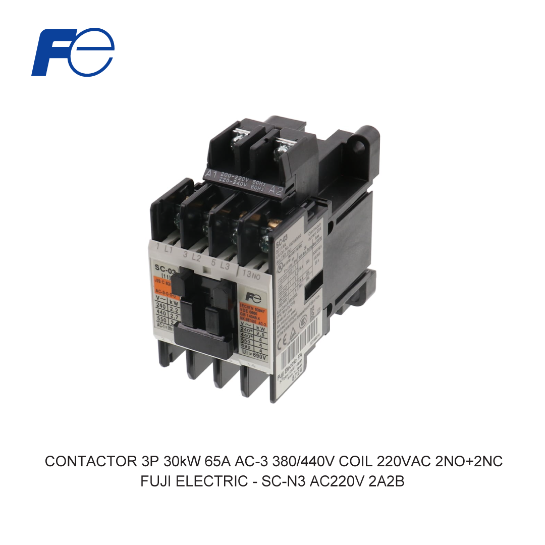 KONTAKTOR 3P 30kW 65A AC-3 380/440V COIL 220VAC 2NO+2NC