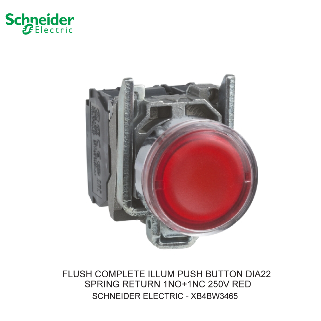 FLUSH COMPLETE ILLUM PUSH BUTTON DIA22 SPRING RETURN 1NO+1NC 250V RED