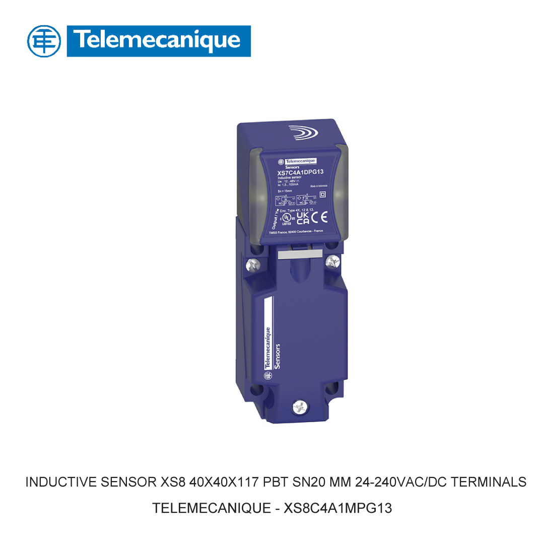 INDUCTIVE SENSOR XS8 40X40X117 PBT SN20 MM 24-240VAC/DC TERMINALS