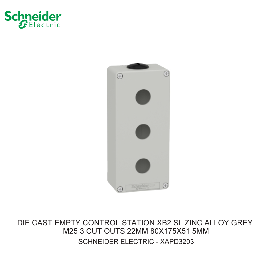 DIE CAST EMPTY CONTROL STATION XB2 SL ZINC ALLOY GREY M25 3 CUT OUTS 22MM 80X175X51.5MM