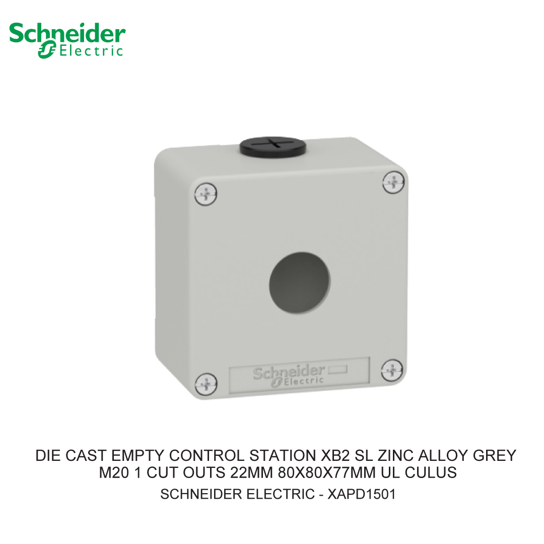 DIE CAST EMPTY CONTROL STATION XB2 SL ZINC ALLOY GREY M20 1 CUT OUTS 22MM 80X80X77MM UL CULUS