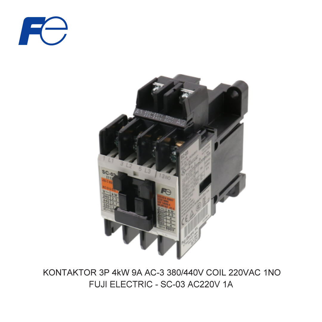 KONTAKTOR 3P 4kW 9A AC-3 380/440V COIL 220VAC 1NO