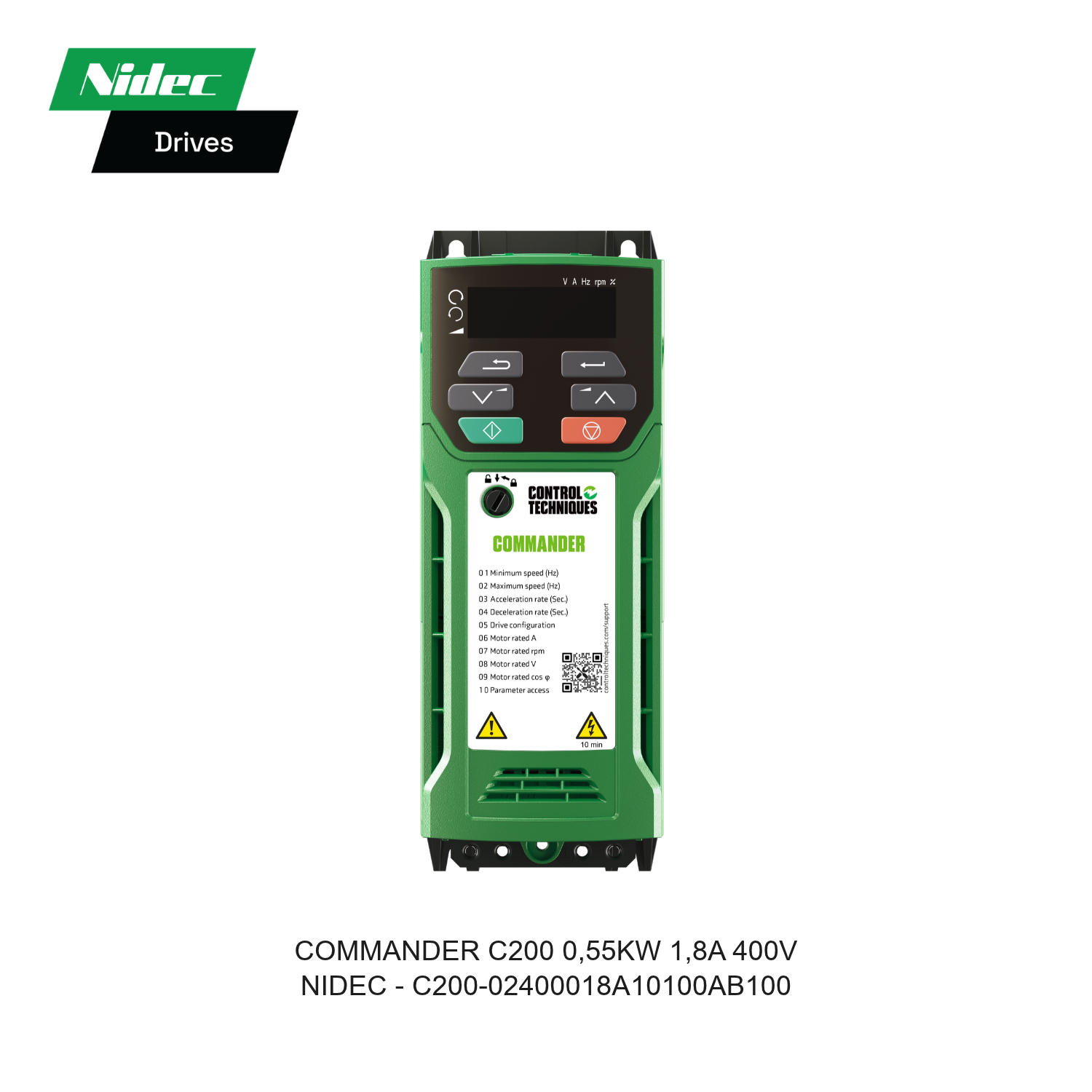 INVERTER COMMANDER C200 0,55KW 1,8A 400V C200-02400018A10100AB100 NIDEC CONTROL TECHNIQUES