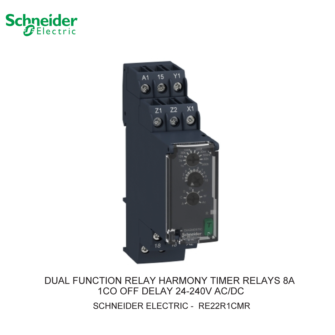 DUAL FUNCTION RELAY HARMONY TIMER RELAYS 8A 1CO OFF DELAY 24-240V AC/DC