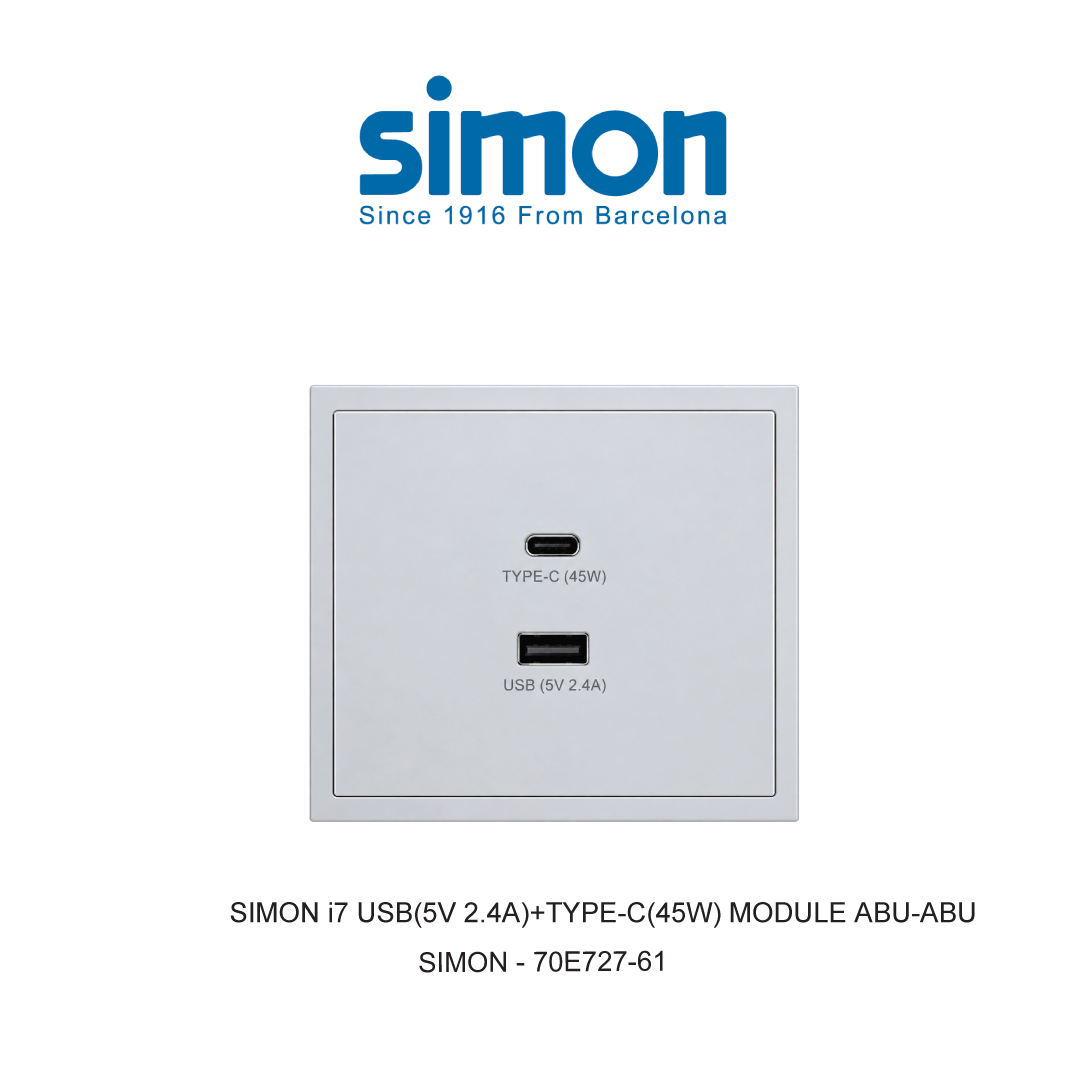 SIMON i7 USB(5V 2.4A)+TYPE-C(45W) MODULE GREY