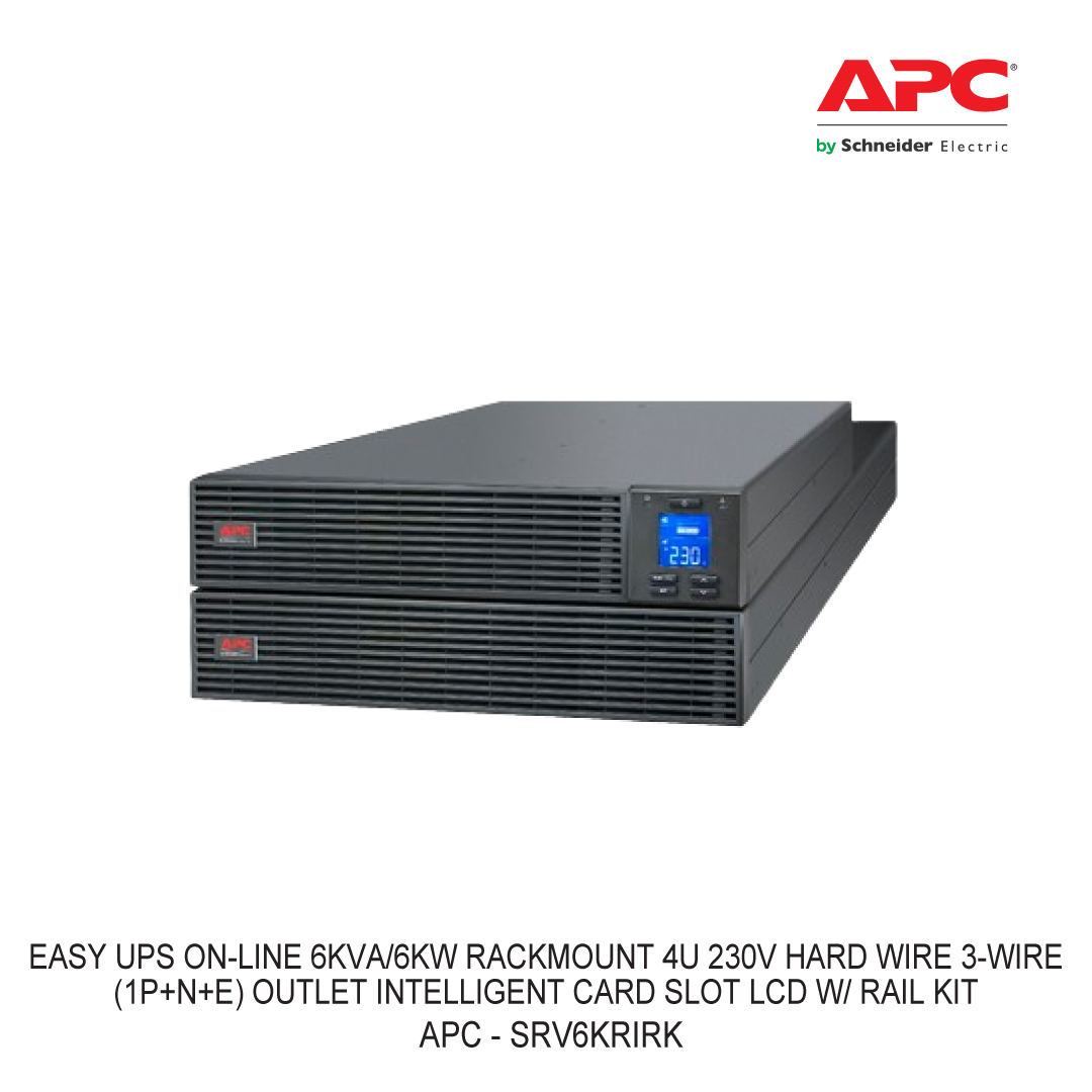 APC EASY UPS ON-LINE 6KVA/6KW RACKMOUNT 4U 230V HARD WIRE 3-WIRE (1P+N+E) OUTLET INTELLIGENT CARD SLOT LCD W/ RAIL KIT