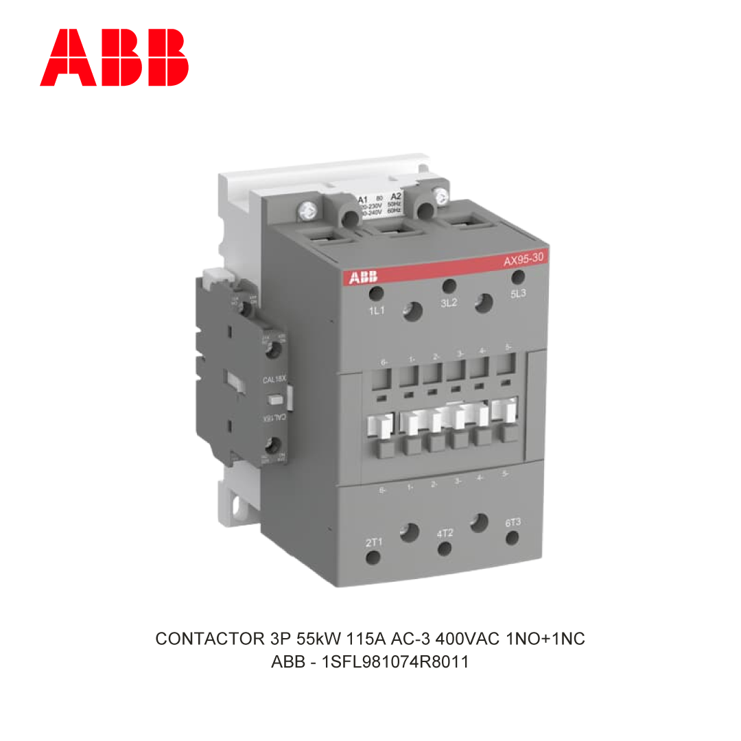 CONTACTOR 3P 55kW 115A AC-3 220-230V COIL 400VAC 1NO+1NC