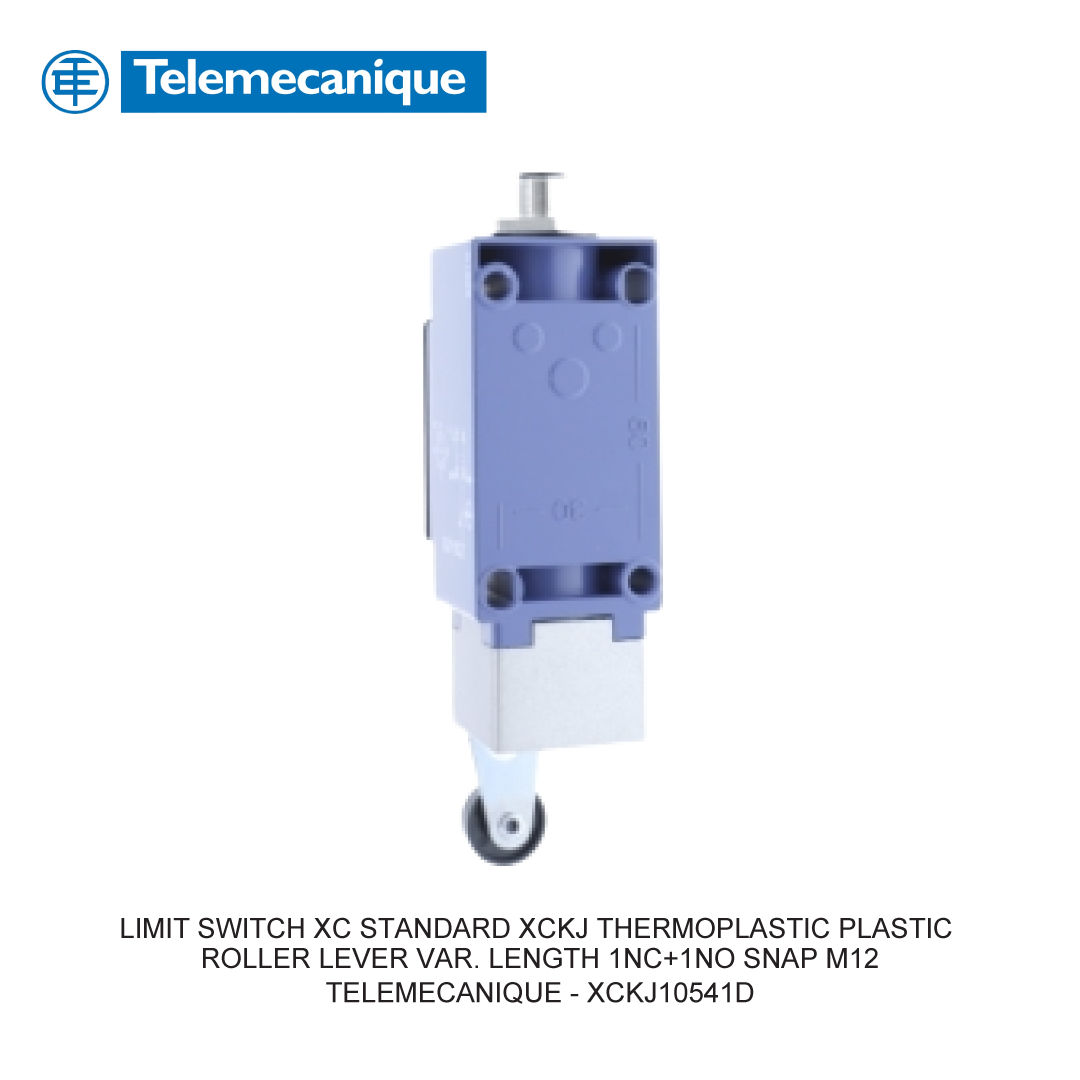 LIMIT SWITCH XC STANDARD XCKJ THERMOPLASTIC PLASTIC ROLLER LEVER VAR. LENGTH 1NC+1NO SNAP M12