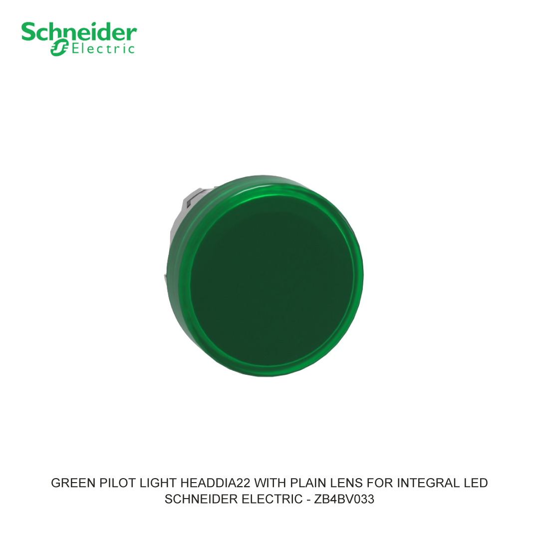 GREEN PILOT LIGHT HEADDIA22 WITH PLAIN LENS FOR INTEGRAL LED