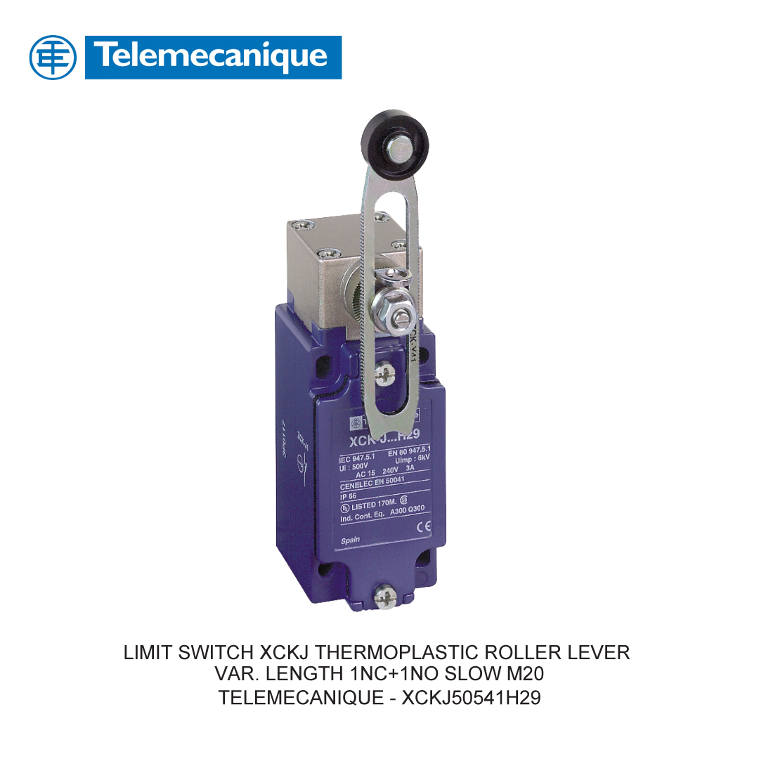 LIMIT SWITCH XCKJ THERMOPLASTIC ROLLER LEVER VAR. LENGTH 1NC+1NO SLOW M20