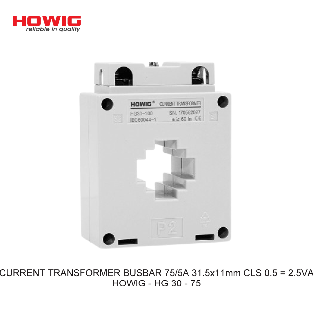CURRENT TRANSFORMER BUSBAR 75/5A 31.5x11mm CLS 0.5 = 2.5VA