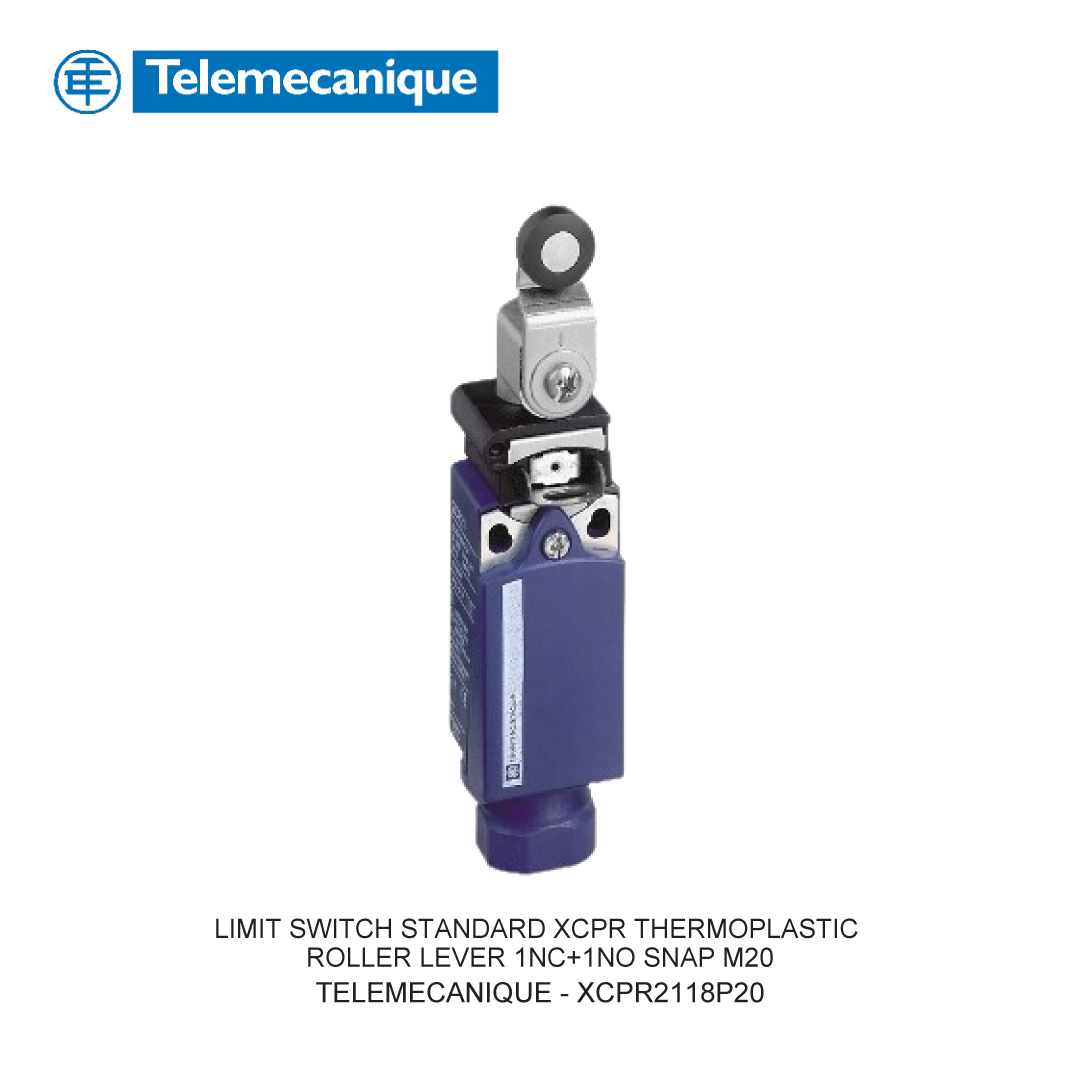 LIMIT SWITCH STANDARD XCPR THERMOPLASTIC ROLLER LEVER 1NC+1NO SNAP M20