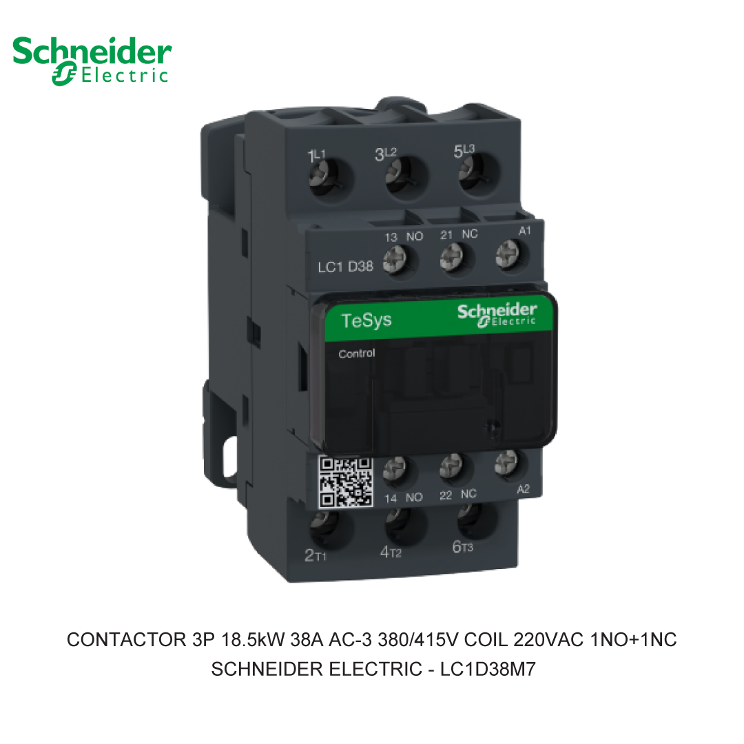 CONTACTOR 3P 18.5kW 38A AC-3 380/415V COIL 220VAC 1NO+1NC