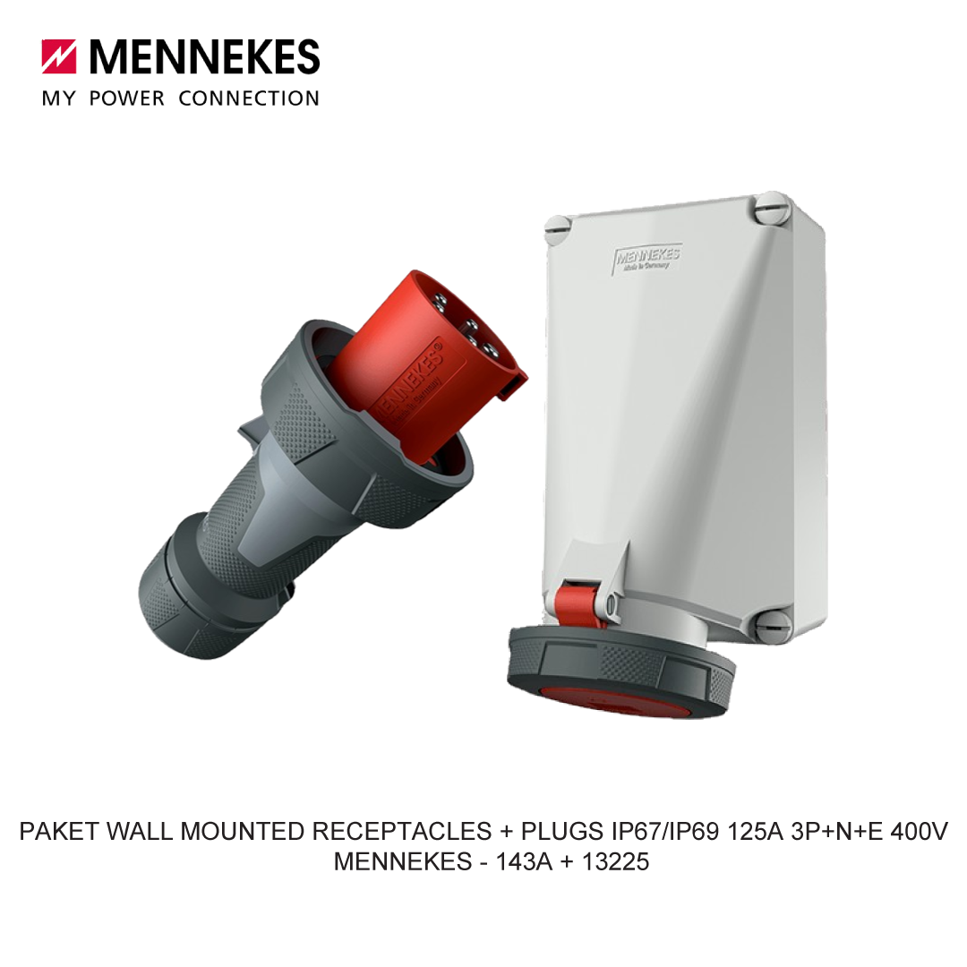 PAKET WALL MOUNTED RECEPTACLES + PLUGS IP67/IP69 125A 3P+N+E 400V