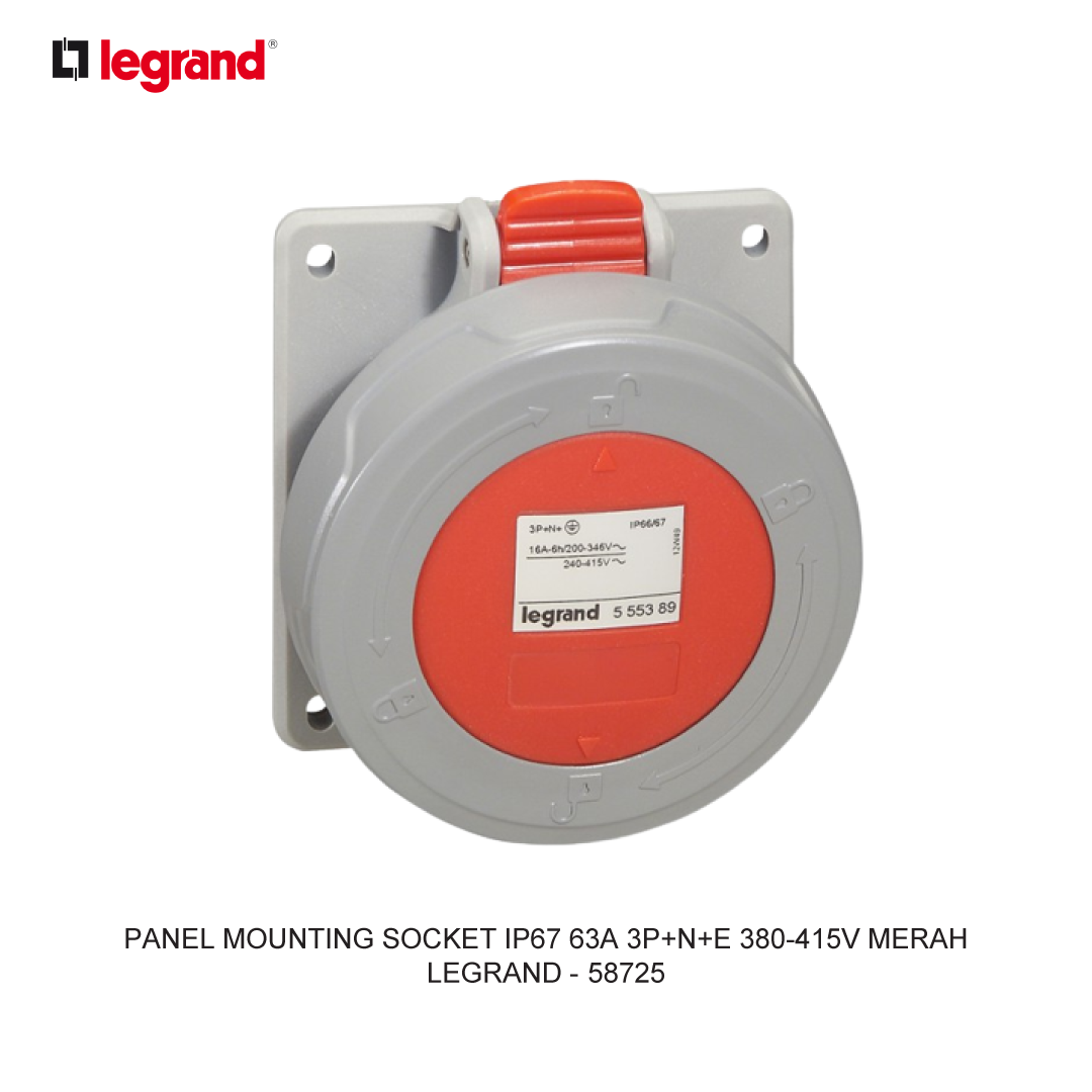 PANEL MOUNTING SOCKET IP67 63A 3P+N+E 380-415V RED