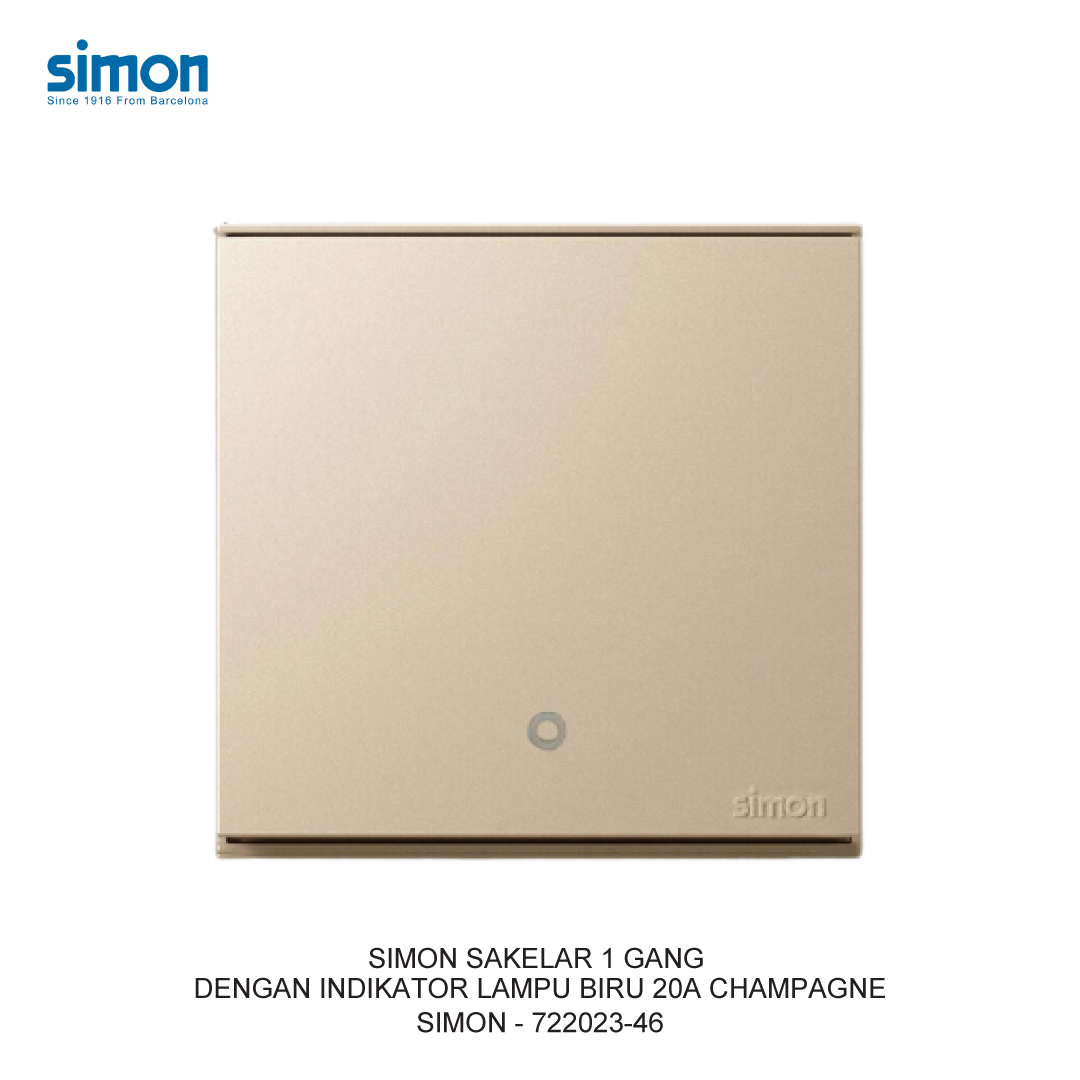 SIMON E6 SAKELAR 1 GANG DENGAN INDIKATOR LAMPU BIRU - 20A CHAMPAGNE