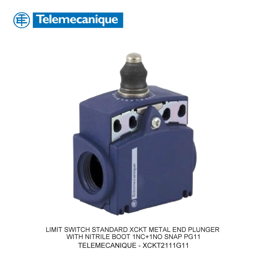 LIMIT SWITCH STANDARD XCKT METAL END PLUNGER WITH NITRILE BOOT 1NC+1NO SNAP PG11