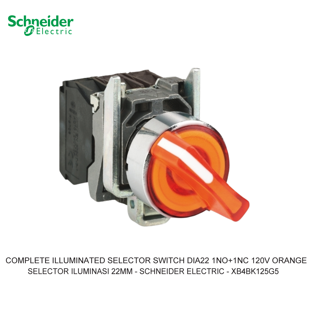 COMPLETE ILLUMINATED SELECTOR SWITCH DIA22 2-POSITION STAY PUT 1NO+1NC 120V ORANGE